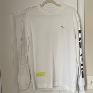 Lacoste White Long Sleeve Tee with Black and Neon Accents